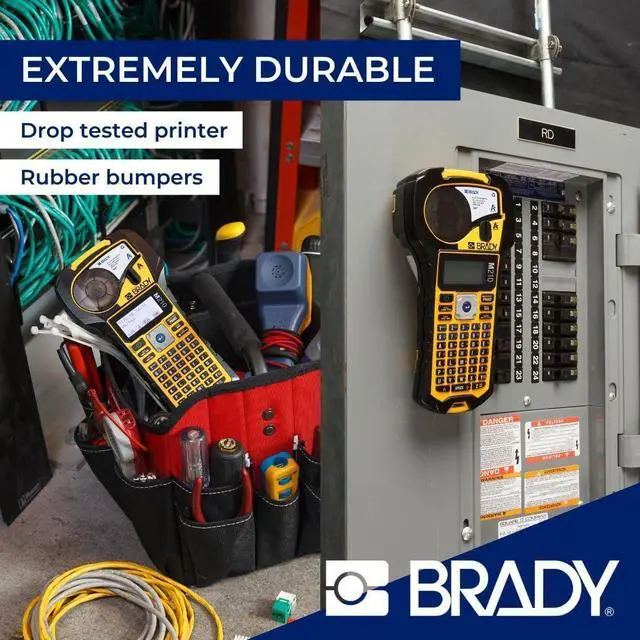 Alt view image 4 of 7 - Brady M210 Portable Label Printer with Rubber Bumpers, Multi-Line Print, 6 to 40 Point Font (Replaces BMP21-PLUS Printer), Yellow/Black, 9.5 in H x 4.5 in W x 2.5 in D