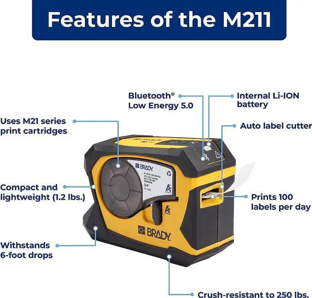 Alt view image 2 of 6 - Brady M211 Portable Bluetooth Monochrome Label Printer