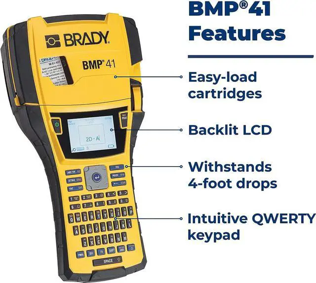 Alt view image 2 of 6 - Brady BMP41 Portable Industrial Label Maker with Hard Case, Cable, AC Adapter, B595 Labels, Battery Pack,Yellow/Black
