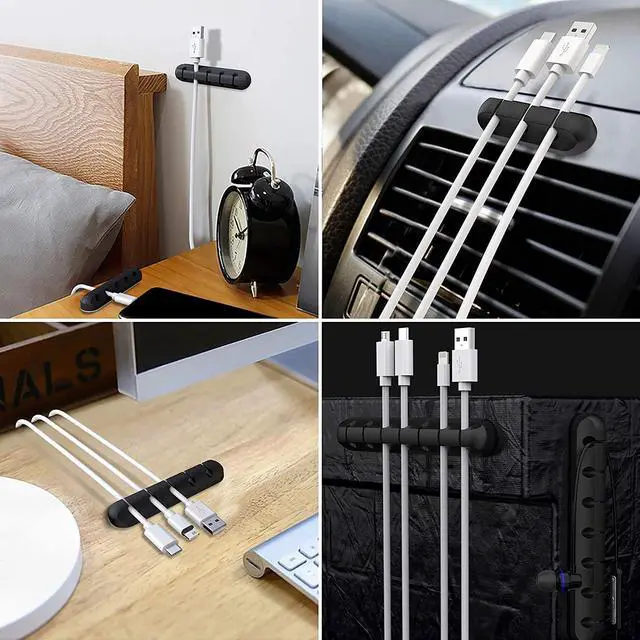 Alt view image 6 of 7 - Cable Holder Clips, 5-Pack Cable Management Cord Organizer Clips Self Adhesive for Desktop USB Charging Cable Nightstand Power Cord Mouse Cable Wire PC Office Home , 1 2 3 5 7 Slot 5 Pack Black