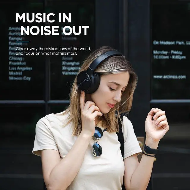 Alt view image 4 of 7 - Mixcder Active Noise Cancelling Headphones Wireless Bluetooth 5.0, 2020 Upgraded Foldable over Ear Headset with Quick Charge, 35H Playtime - Black