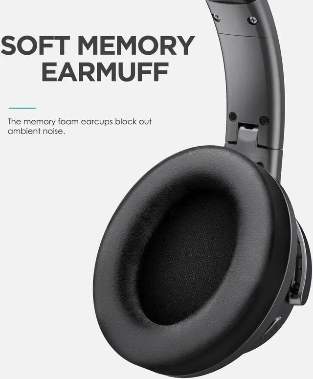 Alt view image 7 of 7 - Mixcder Active Noise Cancelling Headphones Wireless Bluetooth 5.0, 2020 Upgraded Foldable over Ear Headset with Quick Charge, 35H Playtime - Black