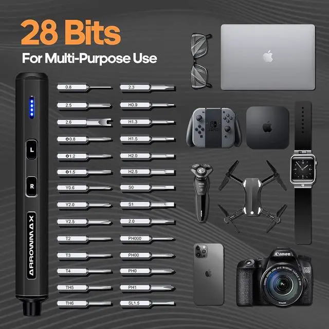 Alt view image 6 of 7 - Electric Screwdriver- ARROWMAX Cordless Precision Screwdriver Set with 28 Magnetic Precision Bits, Rechargeable Portable Repair Tool Kit for Electronics Laptops Glasses Clocks (SES MINI), Black