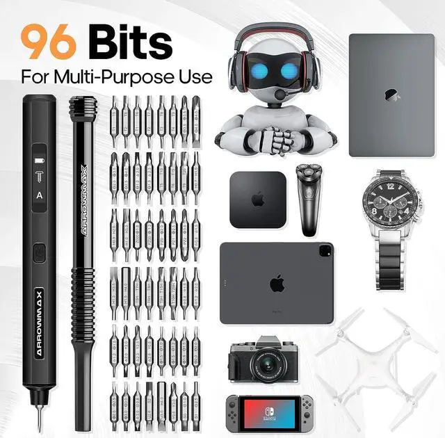 Alt view image 2 of 7 - 102 in 1 Electric Screwdriver, ARROWMAX Cordless Precision Screwdriver Set with 96 Magnetic Bits, Red Dot, IF Winning Design, Rechargeable Electronic Screwdriver Set for Phone Laptop Camera Watch