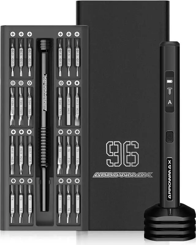 Main image of 102 in 1 Electric Screwdriver, ARROWMAX Cordless Precision Screwdriver Set with 96 Magnetic Bits, Red Dot, IF Winning Design, Rechargeable Electronic Screwdriver Set for Phone Laptop Camera Watch