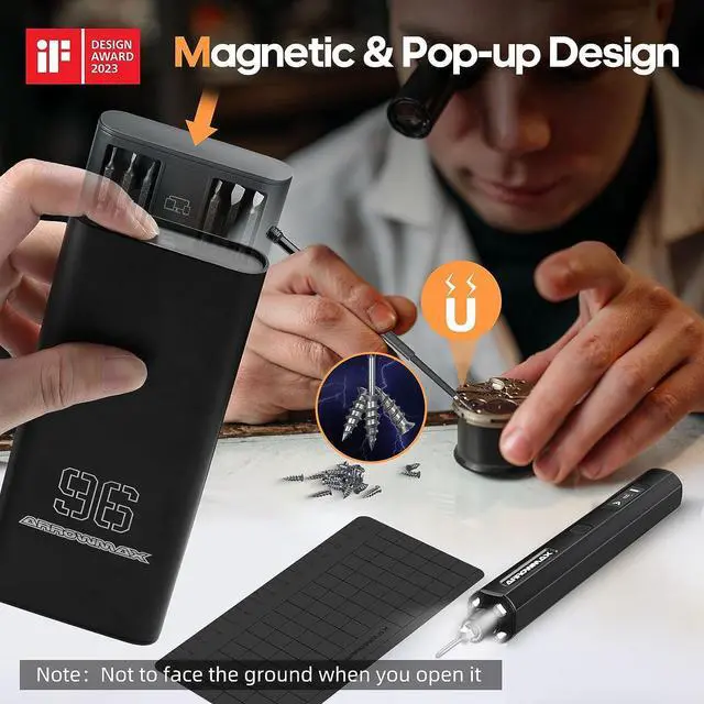 Alt view image 3 of 7 - 102 in 1 Electric Screwdriver, ARROWMAX Cordless Precision Screwdriver Set with 96 Magnetic Bits, Red Dot, IF Winning Design, Rechargeable Electronic Screwdriver Set for Phone Laptop Camera Watch
