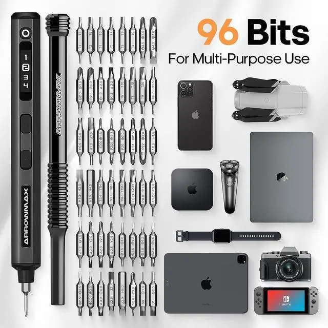 Alt view image 7 of 7 - ARROWMAX Electric Screwdriver, 102 in 1 Precision Screwdriver w/ 96 Magnetic Bits, 4 Torque Modes, Red Dot, IF Winning Design, Rechargeable Mini Cordless Screwdriver for Phone, Laptop, Black