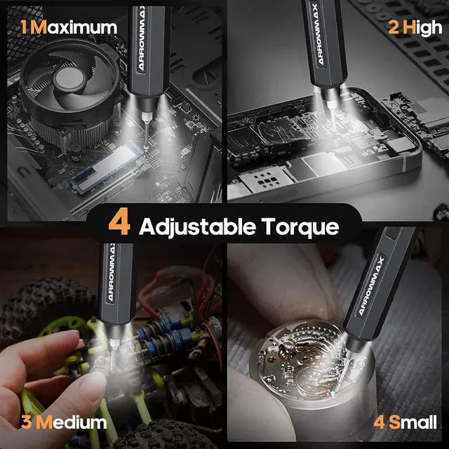Alt view image 6 of 7 - ARROWMAX Electric Screwdriver, 102 in 1 Precision Screwdriver w/ 96 Magnetic Bits, 4 Torque Modes, Red Dot, IF Winning Design, Rechargeable Mini Cordless Screwdriver for Phone, Laptop, Black