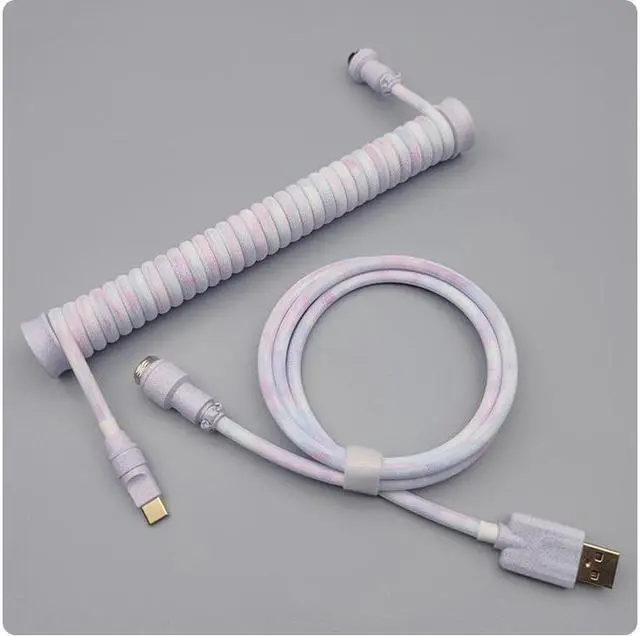 Main image of Coiled Keyboard Cable,Custom Coiled Type-C to USB A Cable,Double-Sleeved Wire with 2 Generation Metal Aviator Connector for Mechanical Gaming Keyboard - Purple