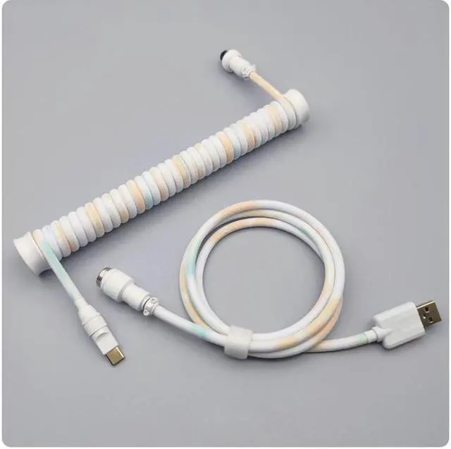 Main image of Coiled Keyboard Cable,Custom Coiled Type-C to USB A Cable,Double-Sleeved Wire with 2 Generation Metal Aviator Connector for Mechanical Gaming Keyboard - Yellow