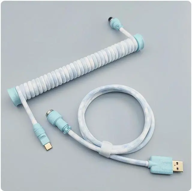Main image of Coiled Keyboard Cable,Custom Coiled Type-C to USB A Cable,Double-Sleeved Wire with 2 Generation Metal Aviator Connector for Mechanical Gaming Keyboard - Blue