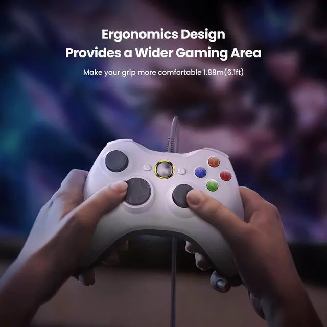 Alt view image 6 of 6 - PC Controller, Wired Controller Compatible with Microsoft Xbox 360 & Slim/PC Windows 10/8/7, with Upgraded Joystick, Double Shock | Enhanced  - White