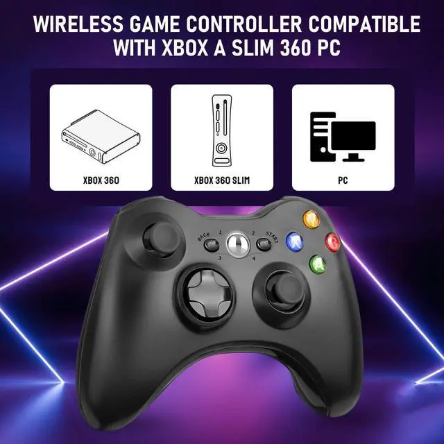 Alt view image 3 of 6 - Wireless Controller Compatible with Xbox 360 2.4G Wireless Controller Gamepad Joystick Compatible with Xbox 360&360Slim /PC with Receiver - Black