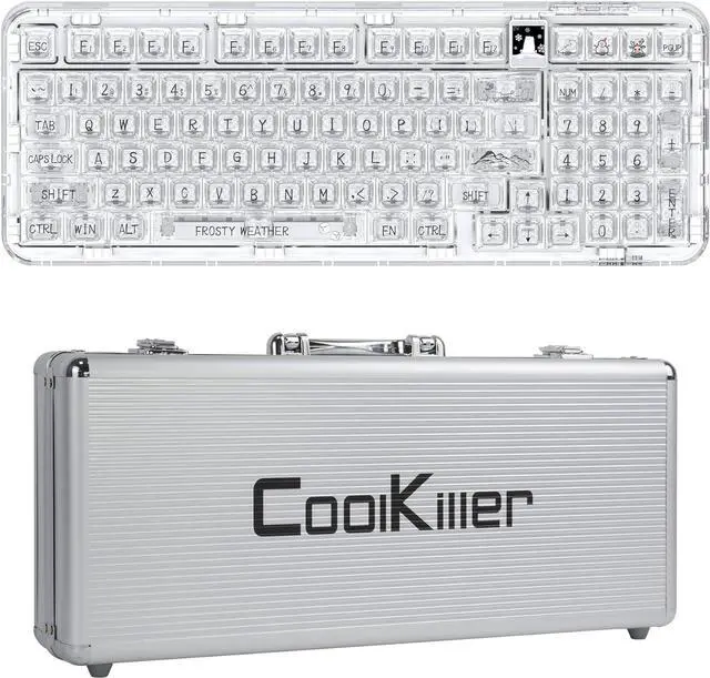 Alt view image 6 of 6 - Wireless Hot Swappable Mechanical Keyboard with OLED, 1800 Layout Transparent Acrylic Gasket Mounted Keyboard for for Windows/Mac - Ice Blade Tactile Switch, White , With Metal Box