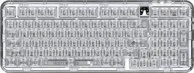 Main image of Wireless Hot Swappable Mechanical Keyboard with OLED, 1800 Layout Transparent Acrylic Gasket Mounted Keyboard for for Windows/Mac - Ice Blade Tactile Switch, White , With Metal Box