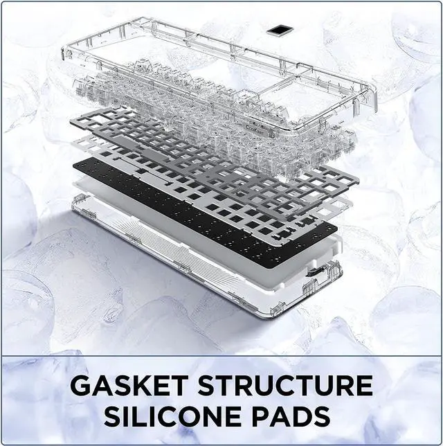 Alt view image 5 of 6 - Wireless Hot Swappable Mechanical Keyboard with OLED, 1800 Layout Transparent Acrylic Gasket Mounted Keyboard for for Windows/Mac - Ice Blade Tactile Switch, White , With Metal Box