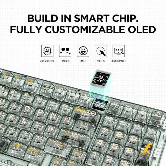 Alt view image 4 of 7 - Wireless Hot Swappable Mechanical Keyboard with OLED, 1800 Layout Transparent Acrylic Gasket Mounted Keyboard for for Windows/Mac - Ice Blade Tactile Switch, Green , With Metal Box