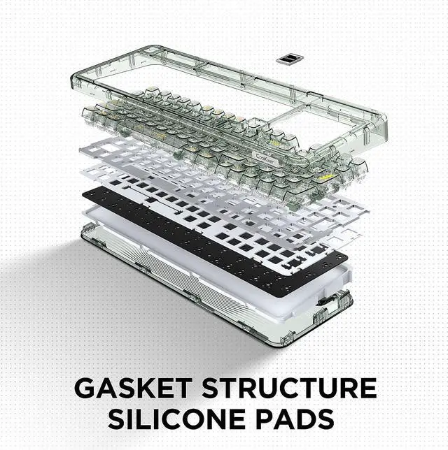 Alt view image 6 of 7 - Wireless Hot Swappable Mechanical Keyboard with OLED, 1800 Layout Transparent Acrylic Gasket Mounted Keyboard for for Windows/Mac - Ice Blade Tactile Switch, Green , With Metal Box