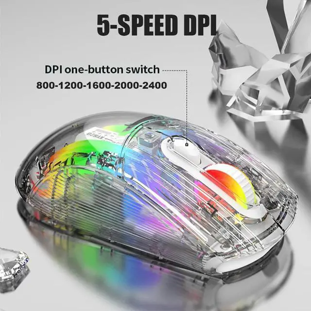 Alt view image 5 of 7 - Bluetooth Wireless Mouse, Transparent RGB Mechanical Dual Mode Gaming Mouse, A Must-Have Cool USB Computer Mouse for Gaming and Esports - Black