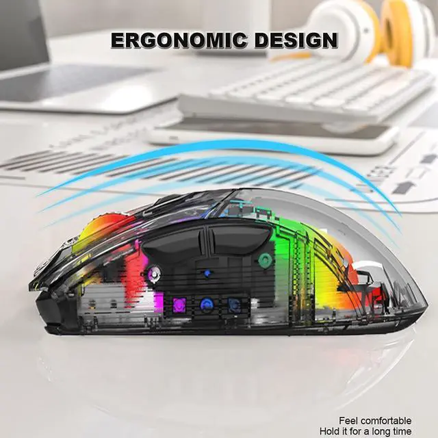 Alt view image 3 of 7 - Bluetooth Wireless Mouse, Transparent RGB Mechanical Dual Mode Gaming Mouse, A Must-Have Cool USB Computer Mouse for Gaming and Esports - Black