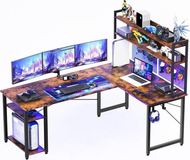 66 L Shaped Gaming Corner Computer Desk with CPU Stand and Foot