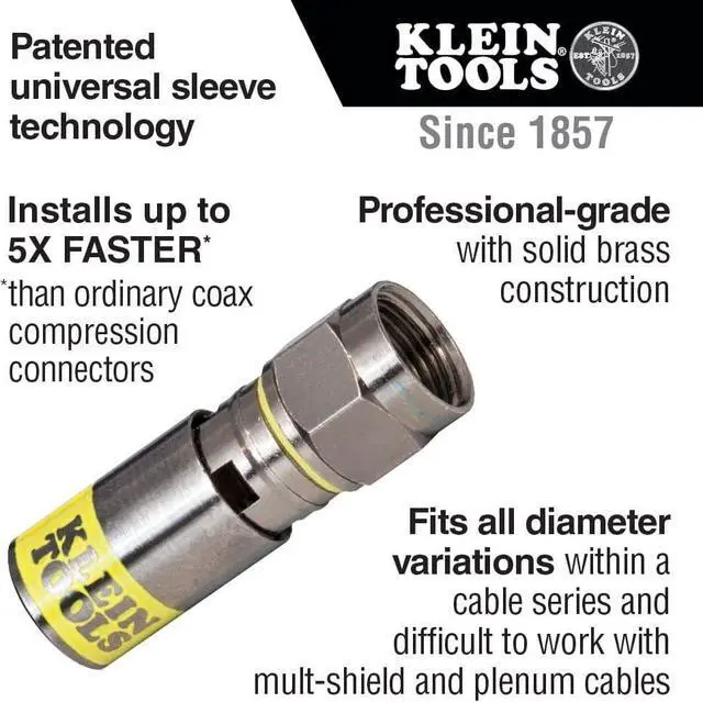 Alt view image 2 of 2 - Klein Tools Universal Compression F Connectors RG6/6Q Coax, Universal Sleeve Technology, Professional Grade, 50-Pack