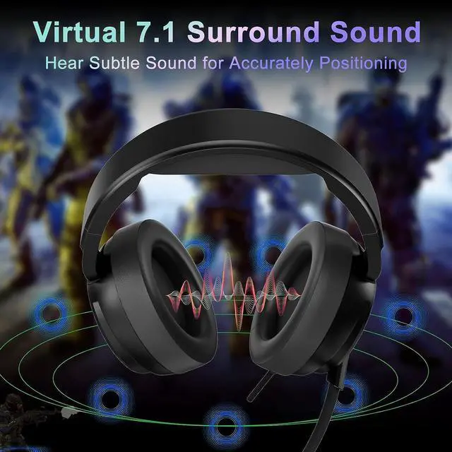 Alt view image 3 of 7 - USB Pro Gaming Headset for PC - 7.1 Surround Sound Headphones with Noise Cancelling Microphone- Memory Foam Ear Pads RGB Lights for Laptops