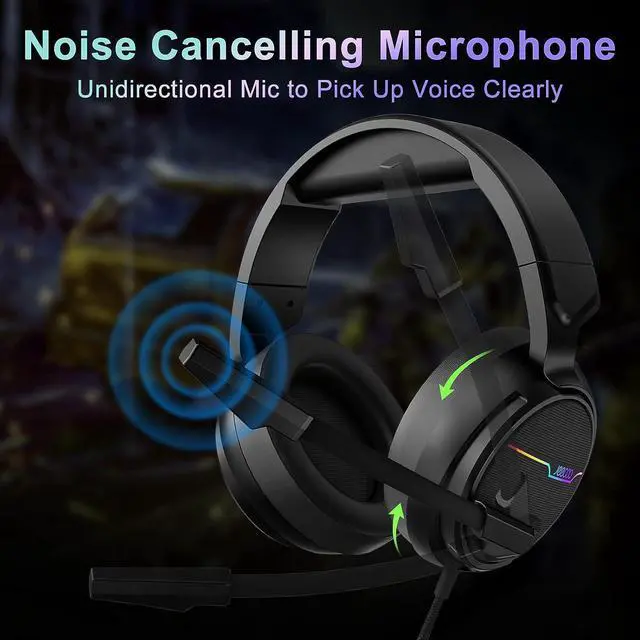 Alt view image 4 of 7 - USB Pro Gaming Headset for PC - 7.1 Surround Sound Headphones with Noise Cancelling Microphone- Memory Foam Ear Pads RGB Lights for Laptops