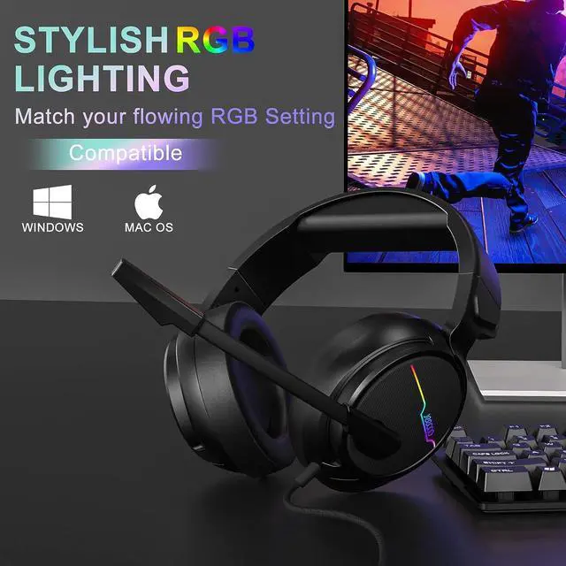 Alt view image 2 of 7 - USB Pro Gaming Headset for PC - 7.1 Surround Sound Headphones with Noise Cancelling Microphone- Memory Foam Ear Pads RGB Lights for Laptops