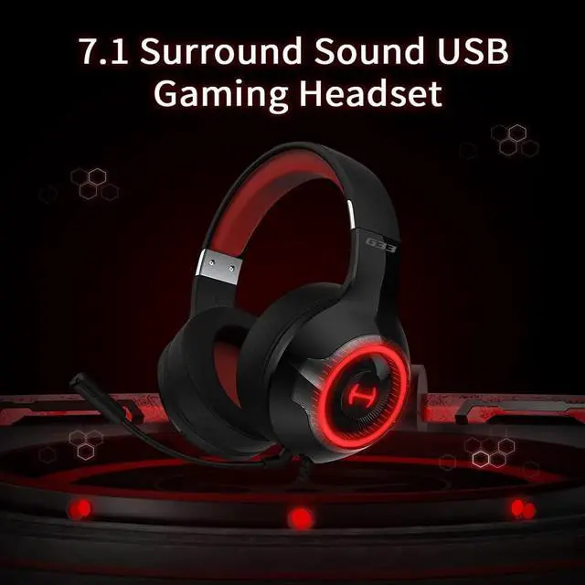 Alt view image 2 of 7 - HECATE by Edifier G33 USB Gaming Headset, 7.1 Surround Sound, Over Ear Headphones with Detachable Noise Cancelling Microphone, 40mm Driver, RGB Light Effect, Works with PC, PS5, PS4, Mac, Laptop