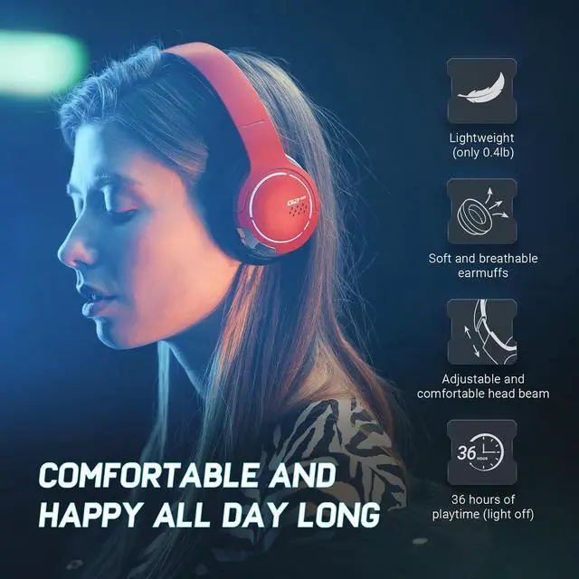 Alt view image 4 of 7 - Edifier Gaming Headset, Bluetooth 5.2 Wireless Headphones with 40mm Driver, Deep Bass Stereo Sound, Lightweight Noise Cancelling Over Ear Headphones with Soft Earmuffs, RGB Light, Red