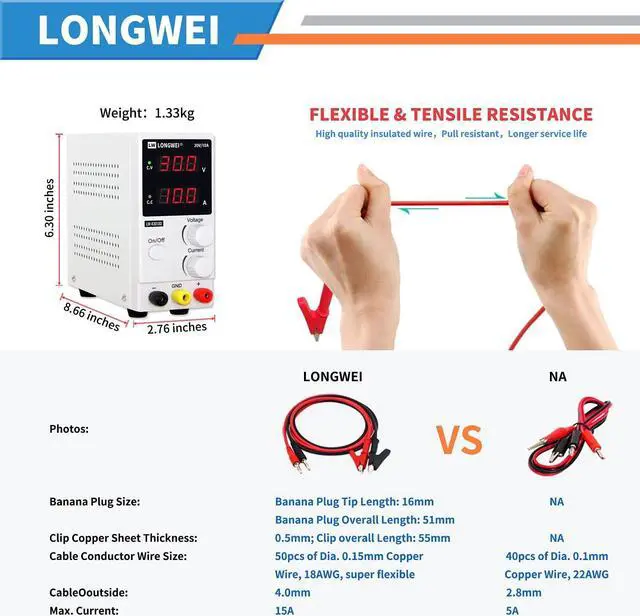 Alt view image 5 of 6 - DC Power Supply Variable,0-30 V / 0-10 A LW-K3010D Adjustable Switching Regulated Power Supply Digital,with Alligator Leads US Power Cord for Spectrophotometer and lab Equipment Repair