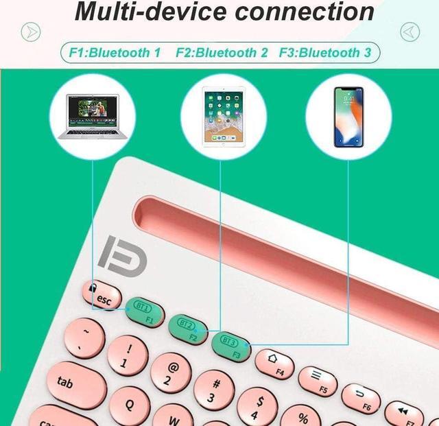 Alt view image 2 of 6 - Dual Channel Multi-Device Universal Cute Wireless Bluetooth Keyboard Portable Slim with 20m Connection Distance for Tablet Smart Phone PC Windows Android iOS Mac - Pink