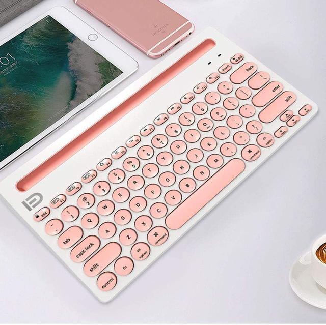 Alt view image 6 of 6 - Dual Channel Multi-Device Universal Cute Wireless Bluetooth Keyboard Portable Slim with 20m Connection Distance for Tablet Smart Phone PC Windows Android iOS Mac - Pink