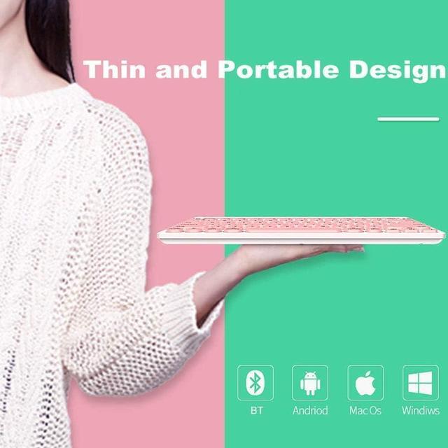 Alt view image 3 of 6 - Dual Channel Multi-Device Universal Cute Wireless Bluetooth Keyboard Portable Slim with 20m Connection Distance for Tablet Smart Phone PC Windows Android iOS Mac - Pink