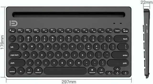 Alt view image 4 of 5 - Dual Channel Multi-Device Universal Cute Wireless Bluetooth Keyboard Portable Slim with 20m Connection Distance for Tablet Smart Phone PC Windows Android iOS Mac - Black