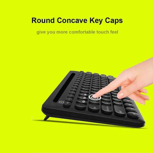 Alt view image 5 of 5 - Dual Channel Multi-Device Universal Cute Wireless Bluetooth Keyboard Portable Slim with 20m Connection Distance for Tablet Smart Phone PC Windows Android iOS Mac - Black