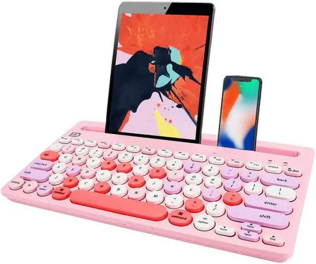 Main image of Wireless Bluetooth Keyboard, Attoe Dual Mode Multi-Device Cute Portable Slim Wireless Keyboard with USB Nano, 20m Connection Distance for Tablet PC Windows Android iOS Mac (Pink)