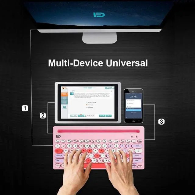 Alt view image 2 of 5 - Wireless Bluetooth Keyboard, Attoe Dual Mode Multi-Device Cute Portable Slim Wireless Keyboard with USB Nano, 20m Connection Distance for Tablet PC Windows Android iOS Mac (Pink)