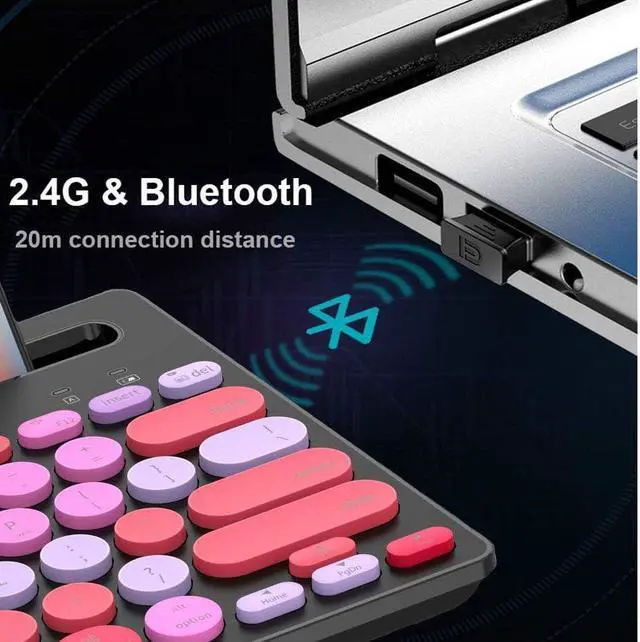 Alt view image 4 of 5 - Wireless Bluetooth Keyboard, Attoe Dual Mode Multi-Device Cute Portable Slim Wireless Keyboard with USB Nano, 20m Connection Distance for Tablet PC Windows Android iOS Mac (Pink)