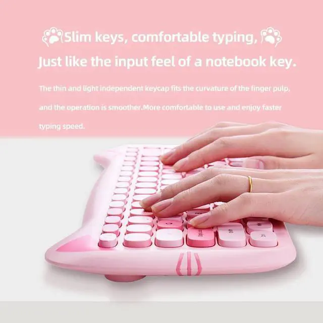 Alt view image 2 of 5 - Wireless Mouse and Keyboard Set, Cute Cat Keyboard Mouse Combo for Girl Gift,2.4G Cordless Computer Mice with USB Receiver for Laptop PC MAC - Cherry Blossom Pink