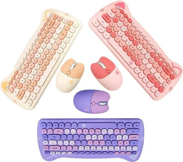 Alt view image 5 of 5 - Wireless Mouse and Keyboard Set, Cute Cat Keyboard Mouse Combo for Girl Gift,2.4G Cordless Computer Mice with USB Receiver for Laptop PC MAC - Milk Tea Brown Yellow
