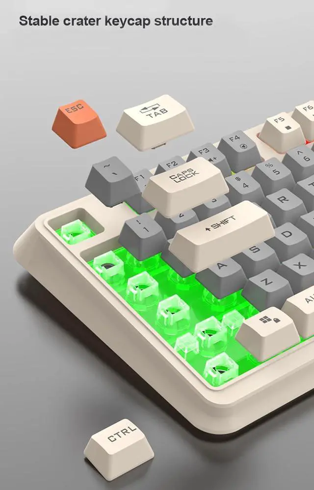 Alt view image 6 of 6 - Mechanical Gaming Keyboard,Wired Office Keyboard with RGB Backlit,Full Size Keyboard with Three Color Mixed Keycaps, Keyboard with 94 Keys for Windows Laptop PC Mac