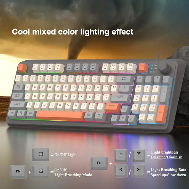 Alt view image 2 of 6 - Mechanical Gaming Keyboard,Wired Office Keyboard with RGB Backlit,Full Size Keyboard with Three Color Mixed Keycaps, Keyboard with 94 Keys for Windows Laptop PC Mac - Blue