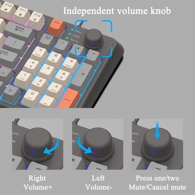 Alt view image 4 of 6 - Mechanical Gaming Keyboard,Wired Office Keyboard with RGB Backlit,Full Size Keyboard with Three Color Mixed Keycaps, Keyboard with 94 Keys for Windows Laptop PC Mac - Blue