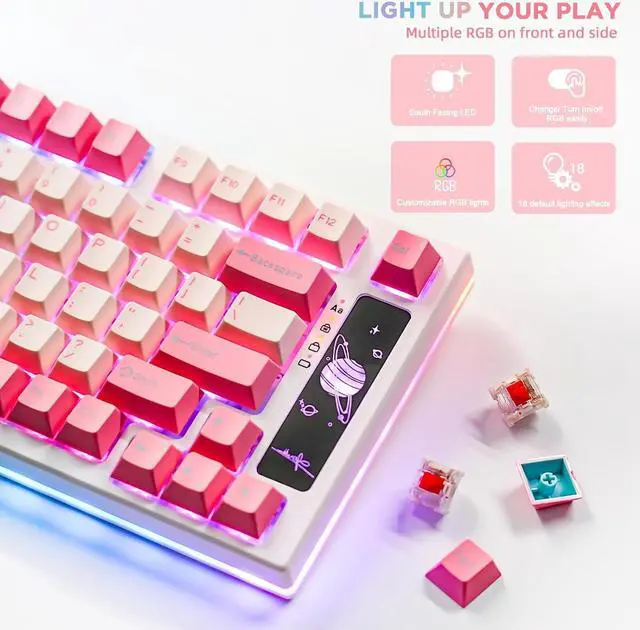 Alt view image 6 of 7 - 75% Hot Swappable Wireless Gaming Mechanical Keyboard, RGB Backlights, BT5.0/2.4G/USB-C, Dye Sub PBT Keycaps for Linux/Win/Mac(Gateron G Pro Red, Red)