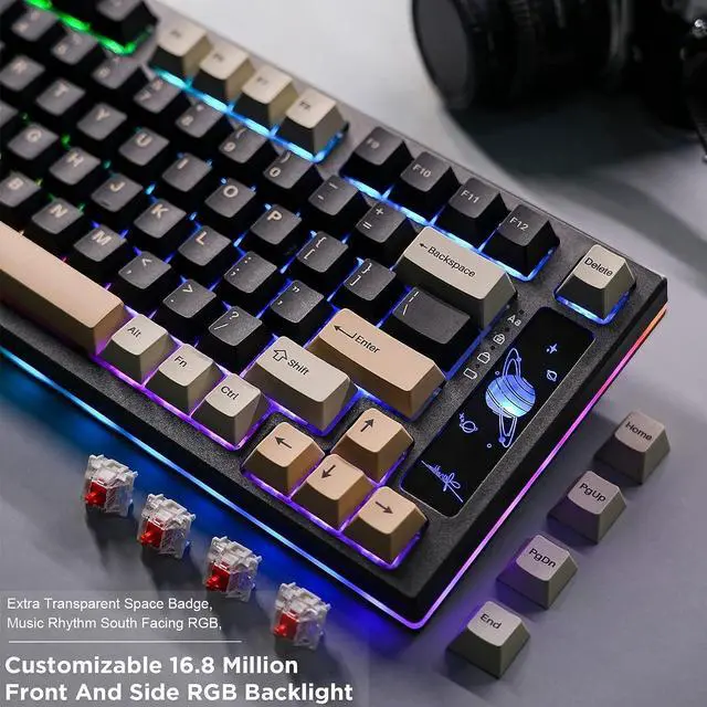 Alt view image 4 of 7 - 75% Hot Swappable Wireless Gaming Mechanical Keyboard, RGB Backlights, BT5.0/2.4G/USB-C, Dye Sub PBT Keycaps for Linux/Win/Mac(Gateron G Pro Black ,Black)