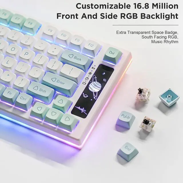 Alt view image 6 of 6 - 75% Hot Swappable Wireless Gaming Mechanical Keyboard, RGB Backlights, BT5.0/2.4G/USB-C, Dye Sub PBT Keycaps for Linux/Win/Mac(Gateron G Pro Yellow, Mint)