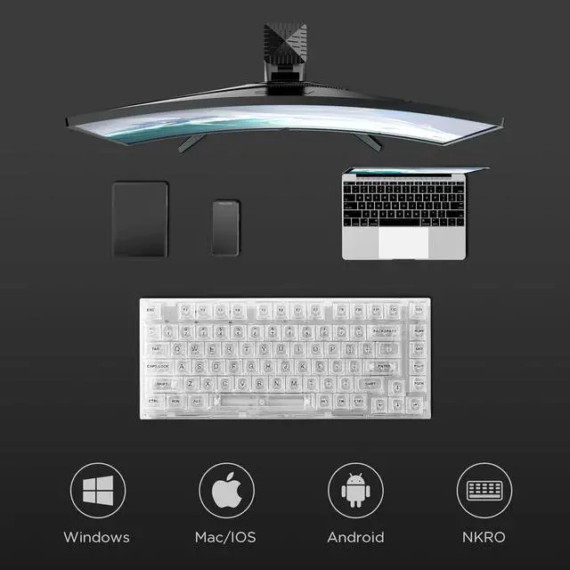 Alt view image 6 of 7 - 82 Key Wireless Hot Swappable Mechanical Gaming Keyboard with Transparent Keycaps,BT5.0/2.4G/USB-C, Gasket Mount Keyboard,for Windows/Mac (Crystal Ice Switch, Wireless-White)