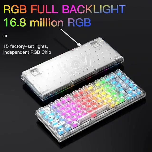 Alt view image 5 of 7 - 82 Key Wireless Hot Swappable Mechanical Gaming Keyboard with Transparent Keycaps,BT5.0/2.4G/USB-C, Gasket Mount Keyboard,for Windows/Mac (Crystal Ice Switch, Wireless-White)